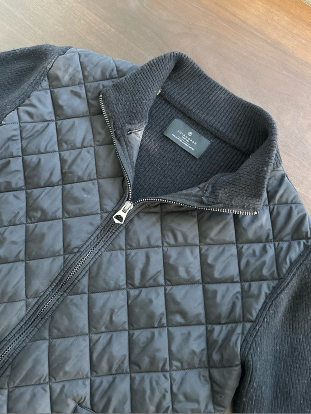 7 Diamonds Black Quilted Zip Sweater‎ Jacket